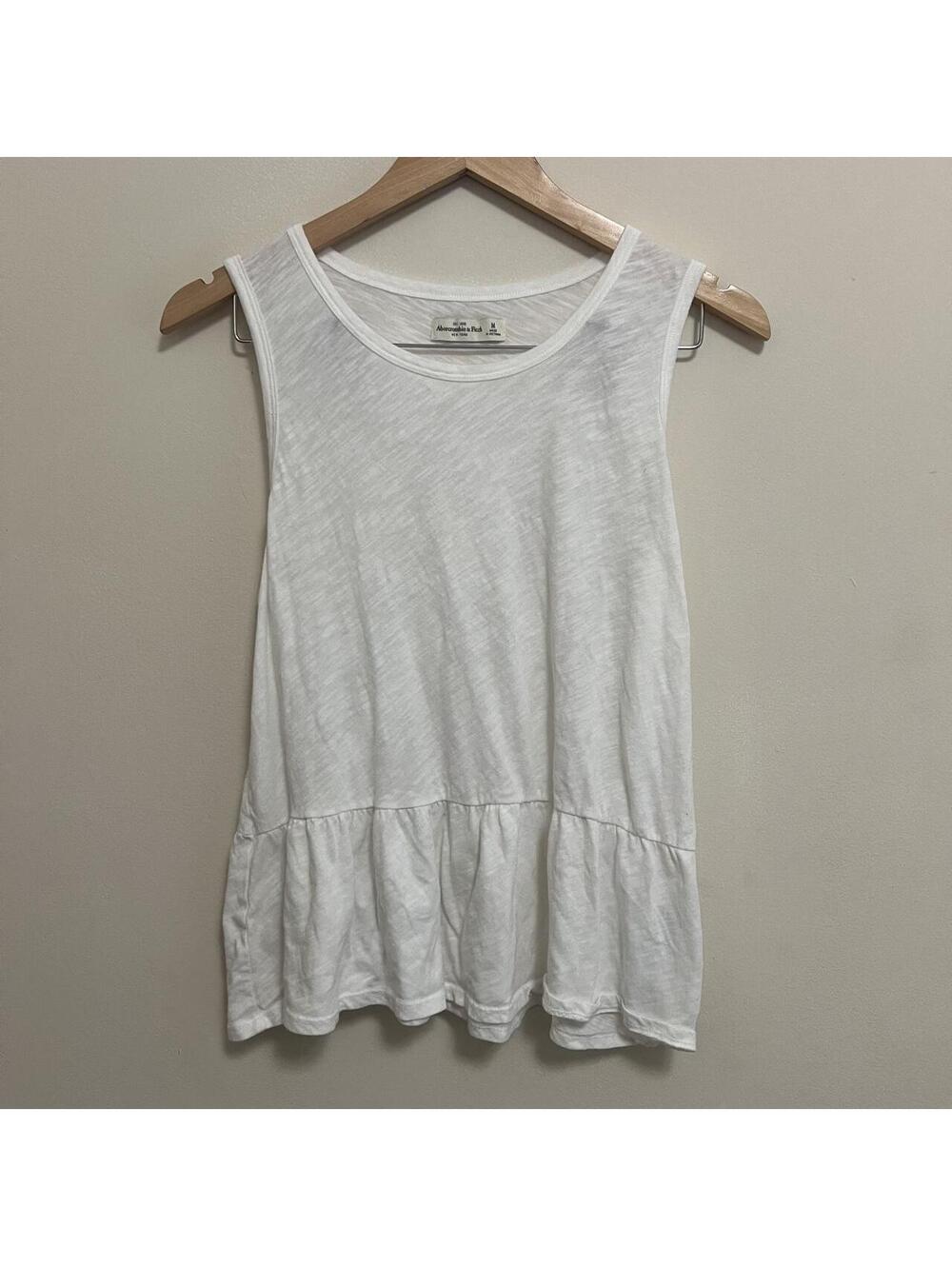 Abercrombie & Fitch White Babydoll Peplum Tank Top, Size M, Y2K Boho Cottagecore